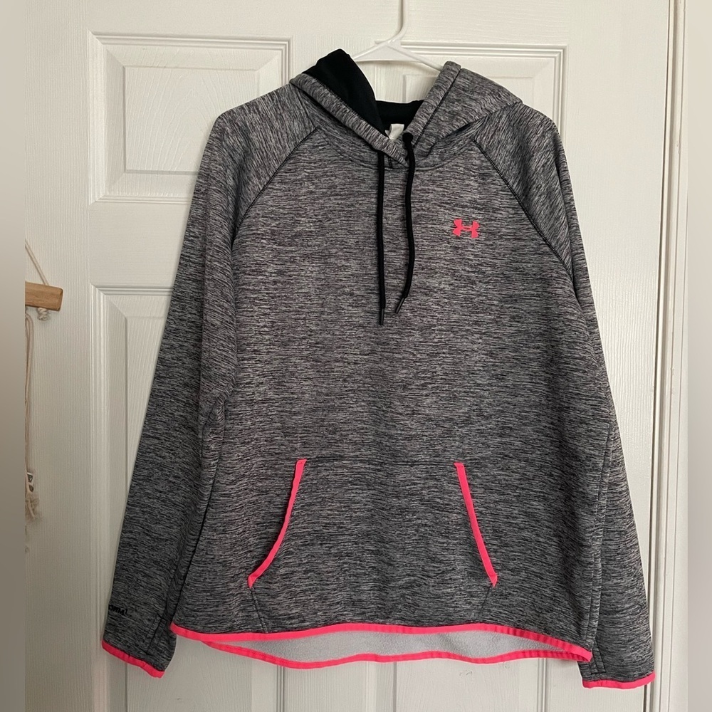 Under Armour Storm1 Charcoal Hoodie with Neon Pink Details Juniors XL Cold Gear